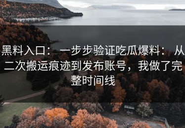 黑料入口： 一步步验证吃瓜爆料： 从二次搬运痕迹到发布账号，我做了完整时间线