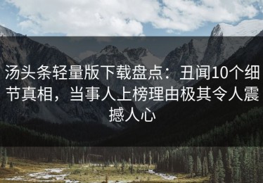 汤头条轻量版下载盘点：丑闻10个细节真相，当事人上榜理由极其令人震撼人心