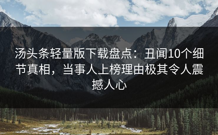 汤头条轻量版下载盘点：丑闻10个细节真相，当事人上榜理由极其令人震撼人心